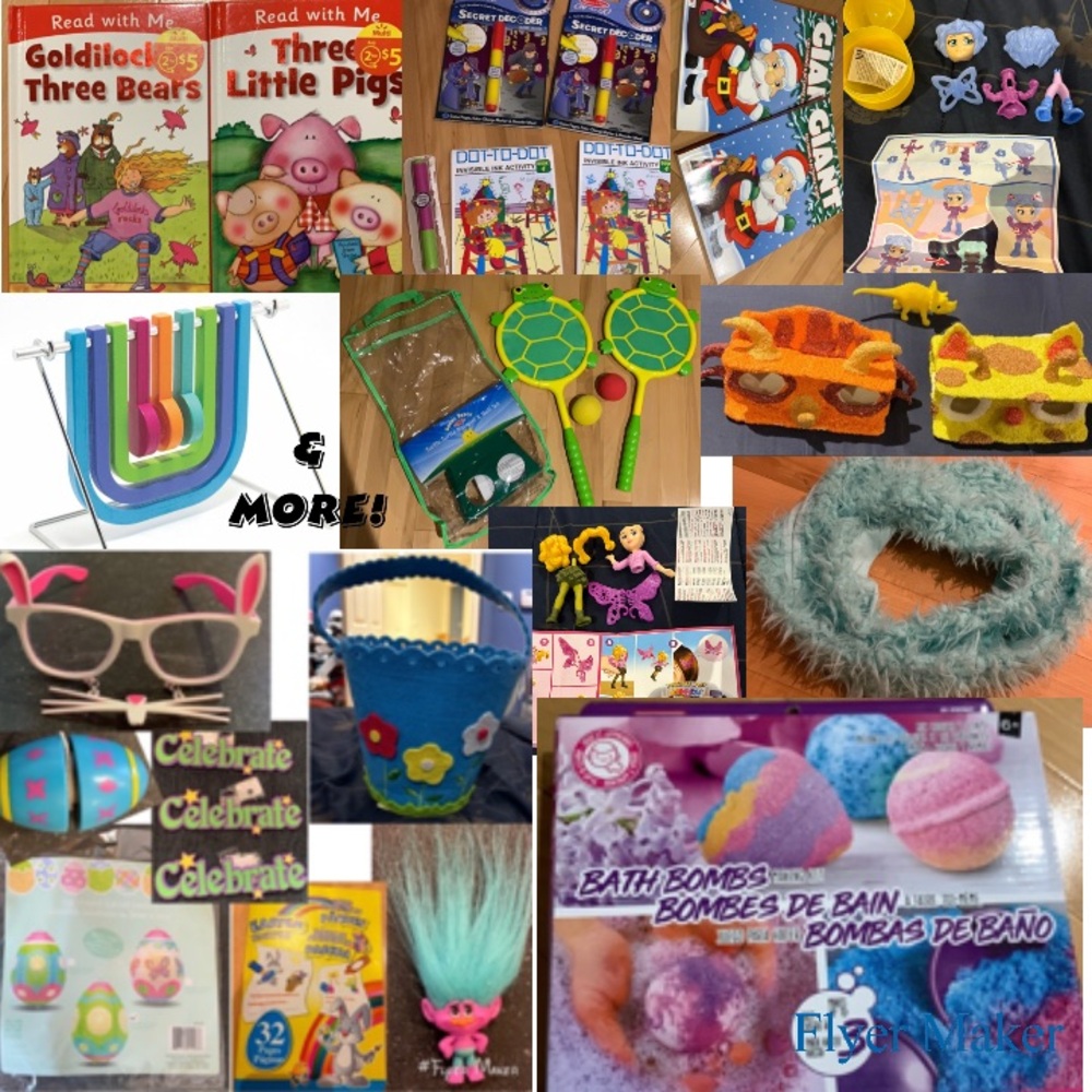 Kid’s bundle of toys, scarf, craft, books, activities, sports, Easter stuff
